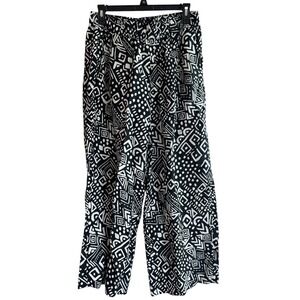 Tahari Black White‎ Print 100% Linen Wide Leg Lounge Pants Women's Size M